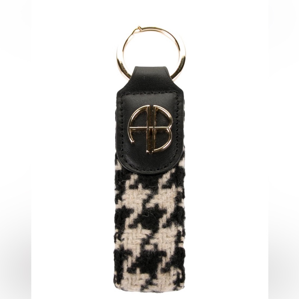 Anine Bing Black & Cream Houndstooth Key Fob with Gold Logo